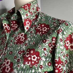 Vintage 70s Sears Perma-Prest Floral Shirt Red Green Mod Point Collar